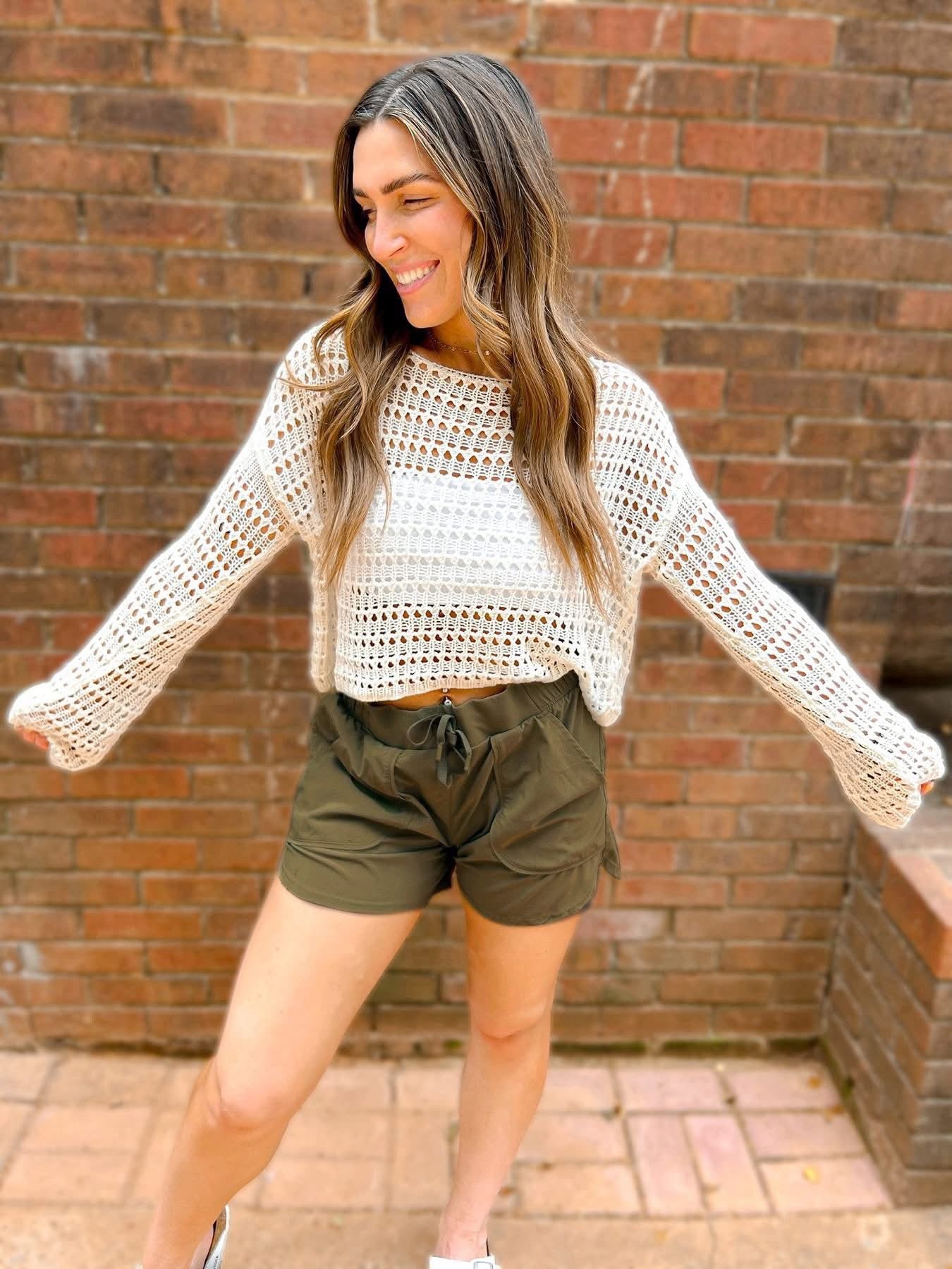 Wide sleeve crochet top