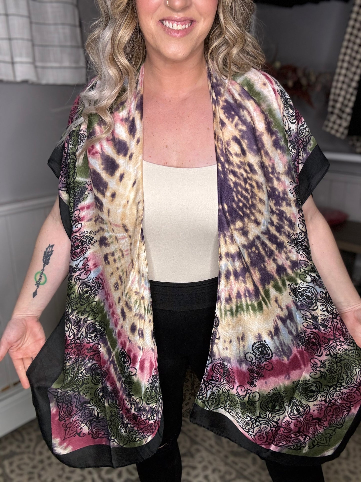 Tie-Dye Damask Print Kimono