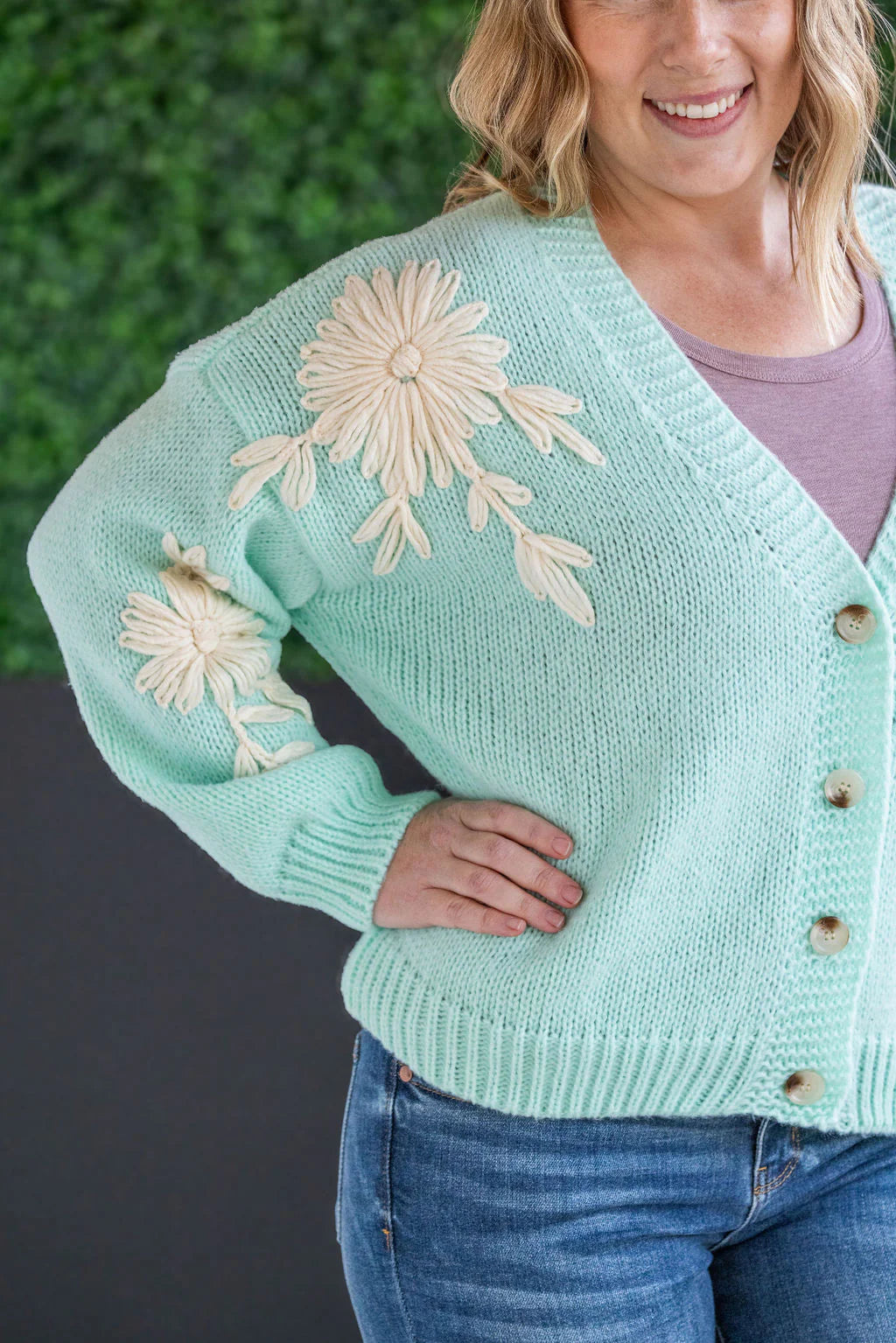 Mint & Tan Floral Cardigan