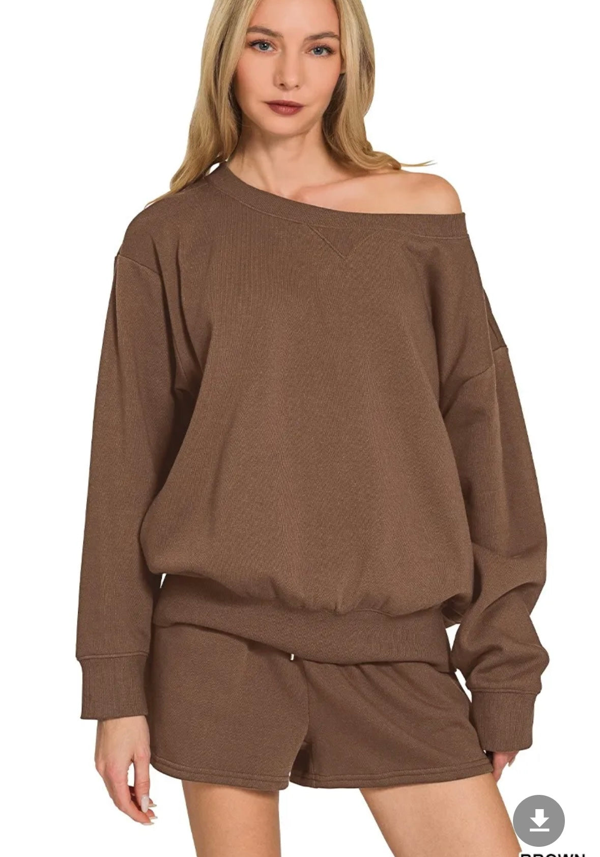 Zenana Fleece Boat Neck Sweatshirt and Shorts Set