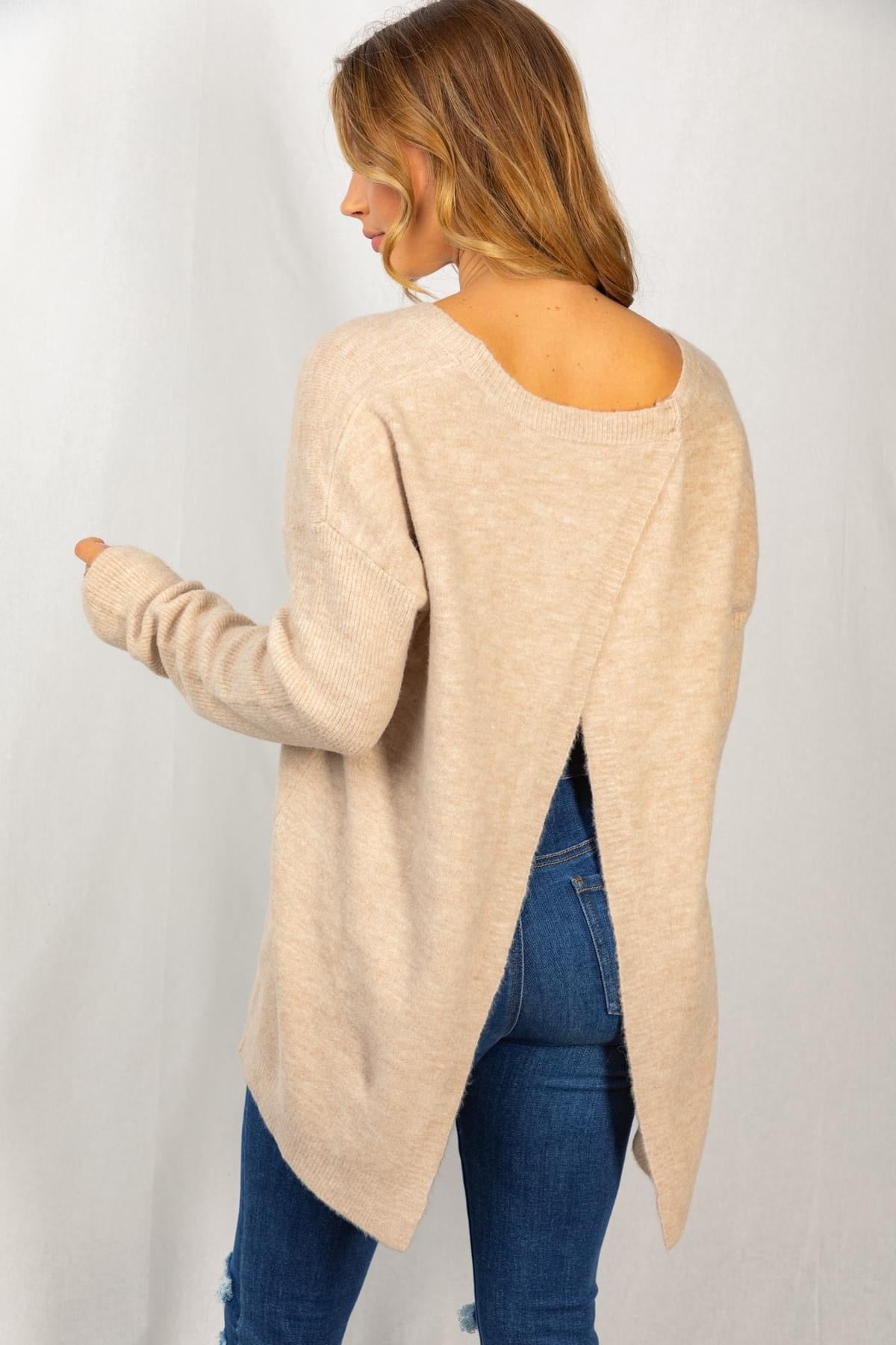 Open Back Oatmeal Sweater