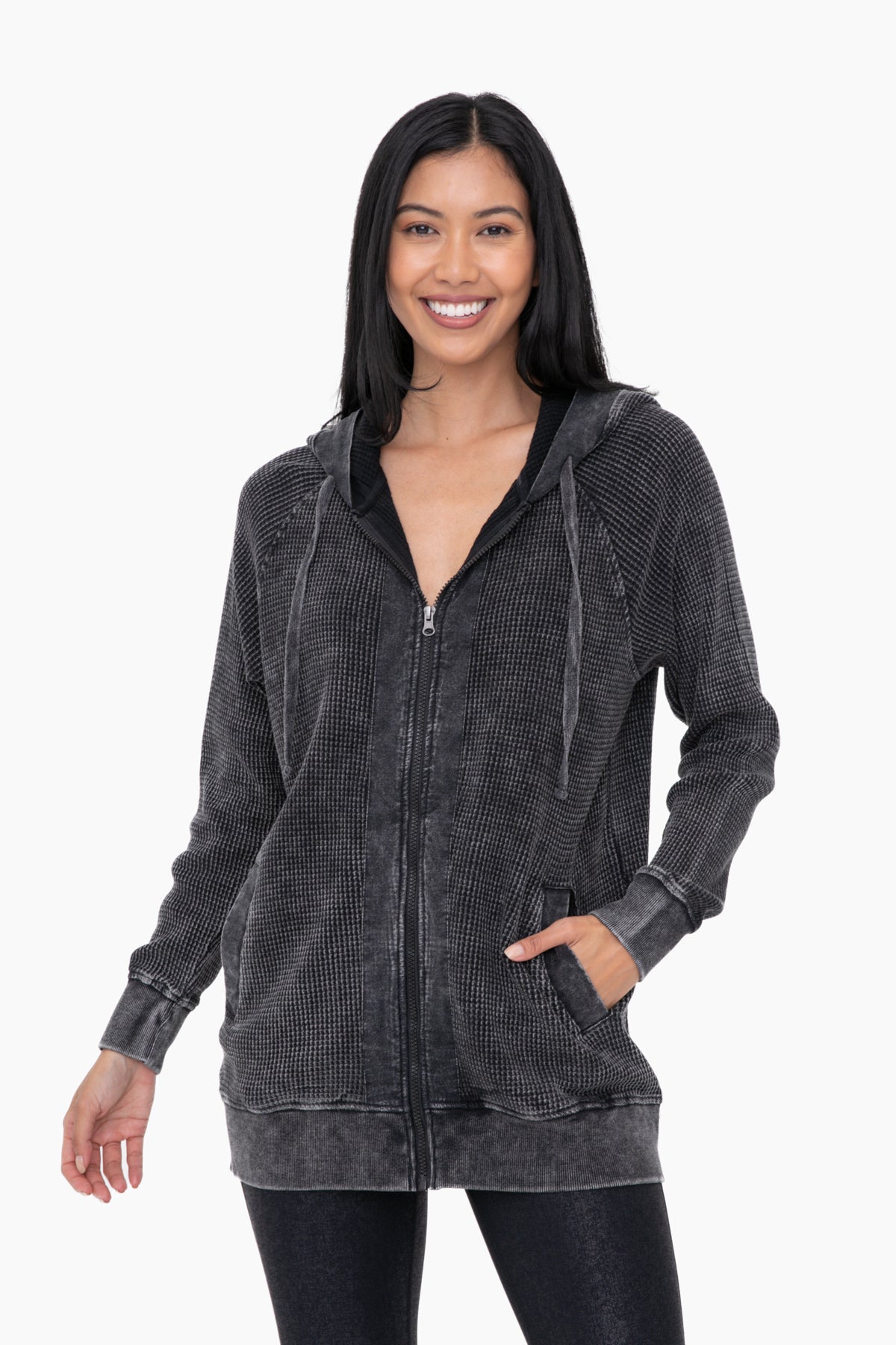 OVERSIZED MINERAL-WASHED ZIP-UP HOODED JACKET