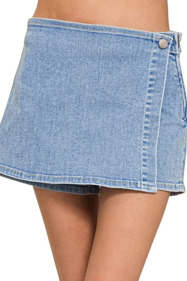 Zenana Front Wrap Denim Skort