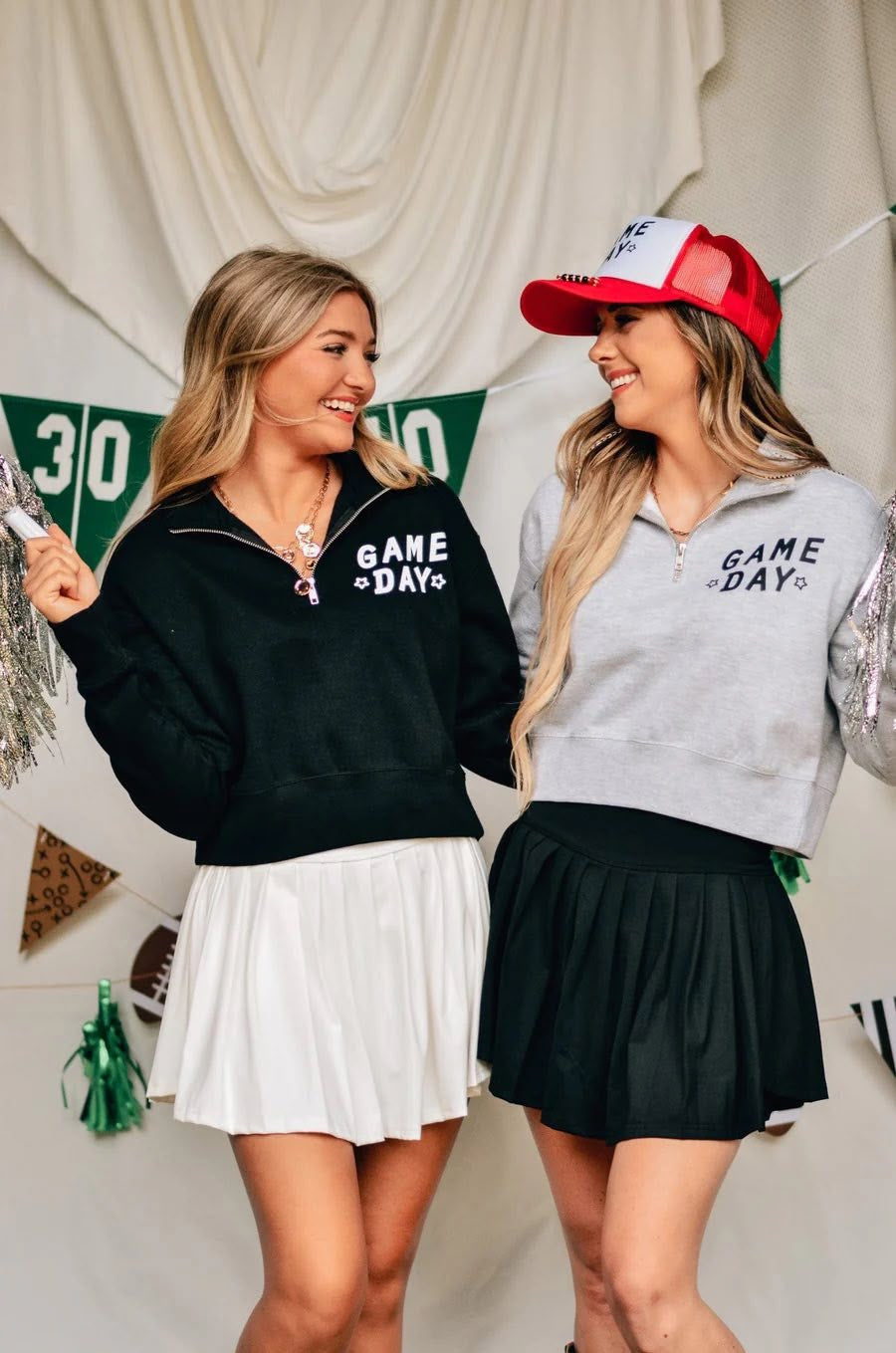 Game Day Black Half-Zip Cropped Sweatshirt