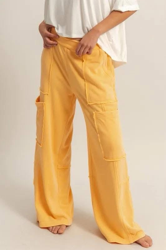 Gold Wide Leg Cargo Sweatpants