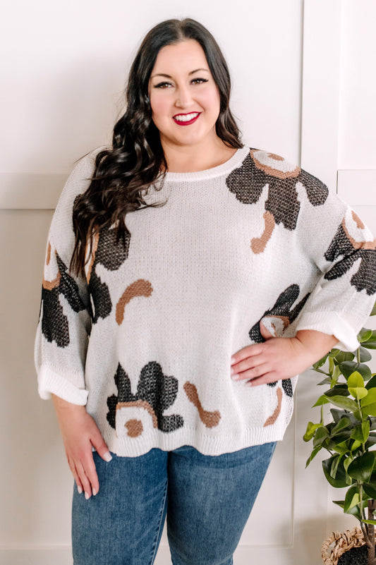 1.08 Chunky Natural Florals Sweater Knit Top