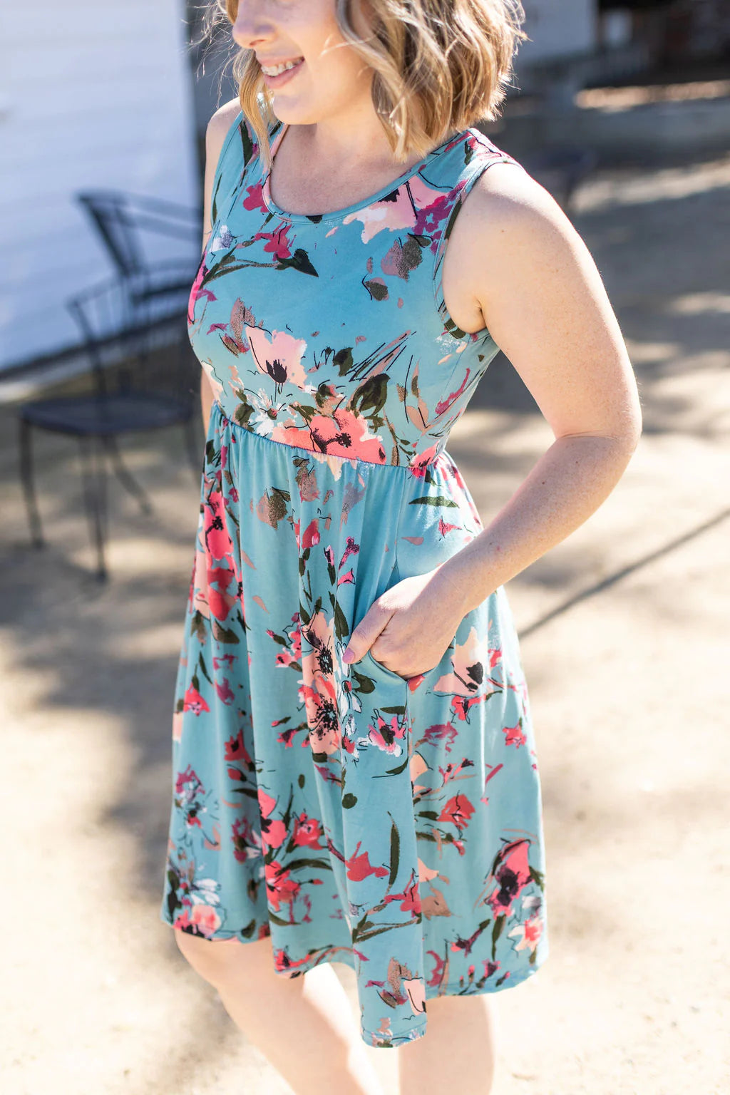 Dusty Blue Floral Kelsey Dress