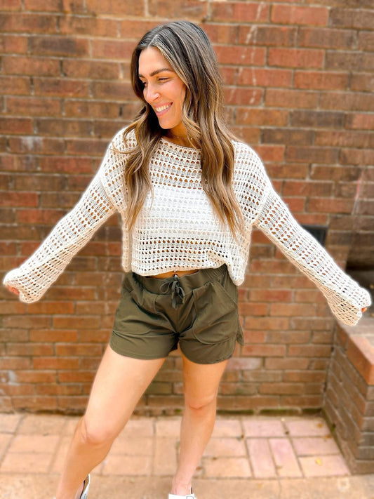 Wide sleeve crochet top