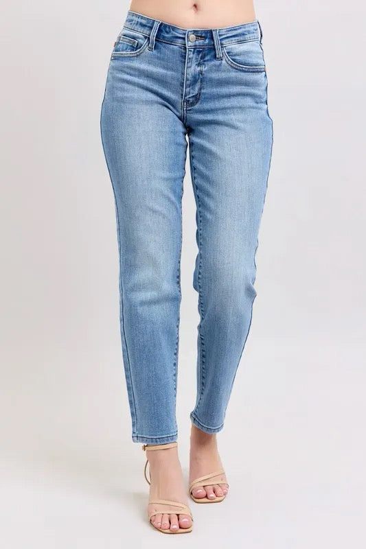 Judy Blue Mid Rise Vintage Wash Slim Jeans with Cell Phone Pocket