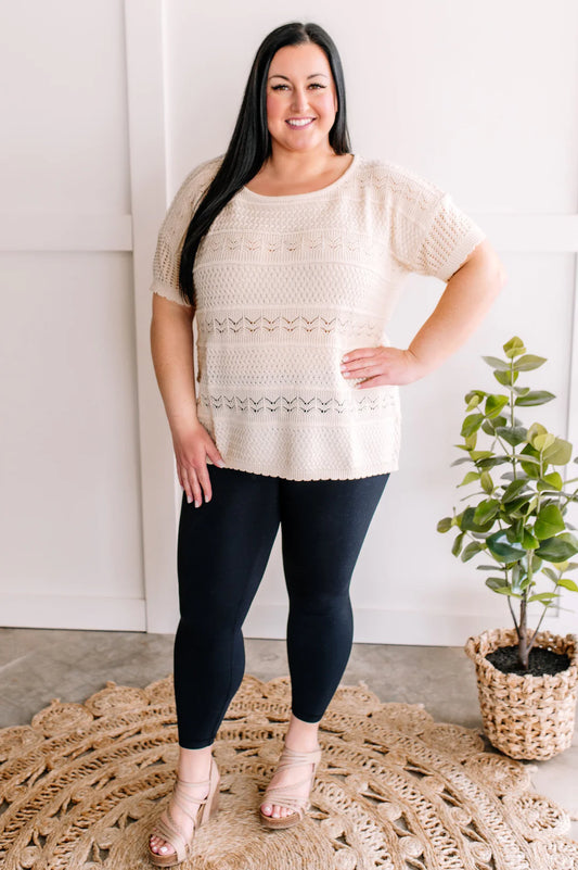 CROCHET DETAIL SWEATER KNIT TOP IN SAND