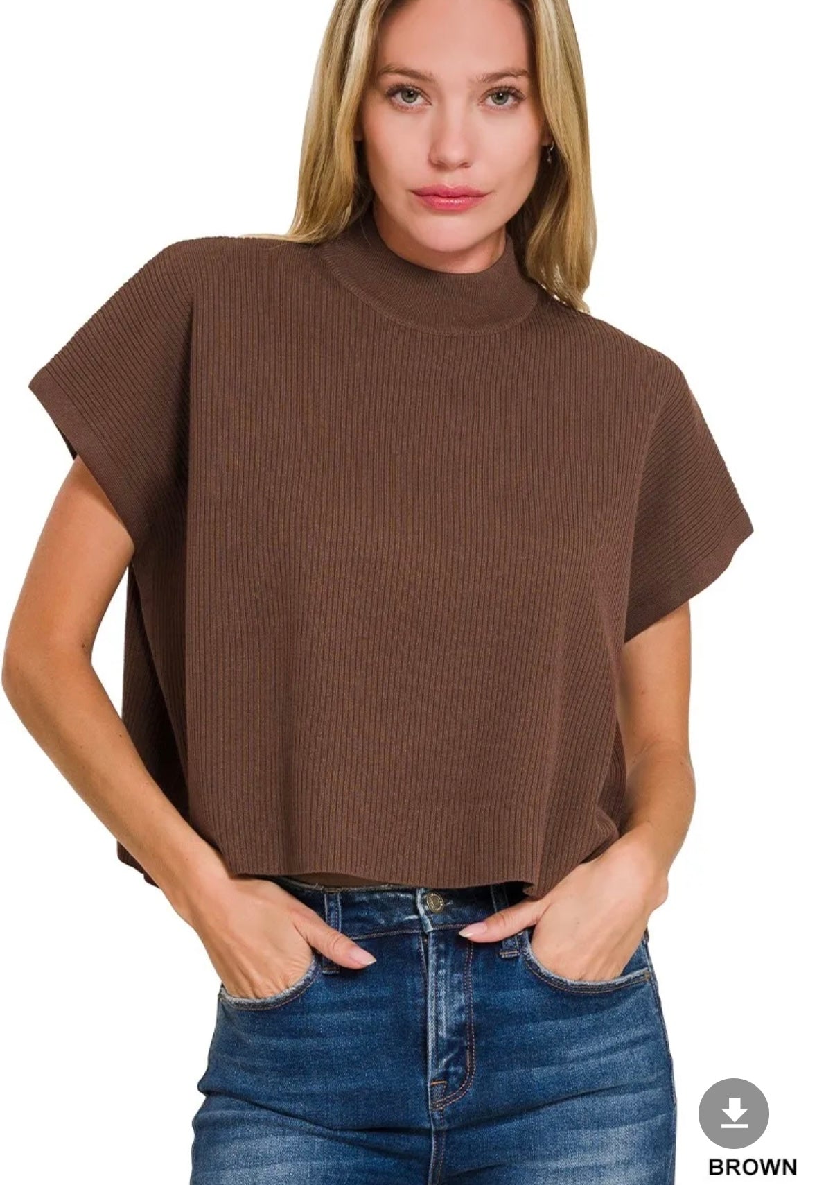 Zenana Viscose Mock Neck Short Sleeve Boxy Sweater