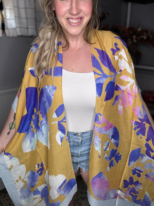ComfyLuxe Watercolor Leaves Print Kimono