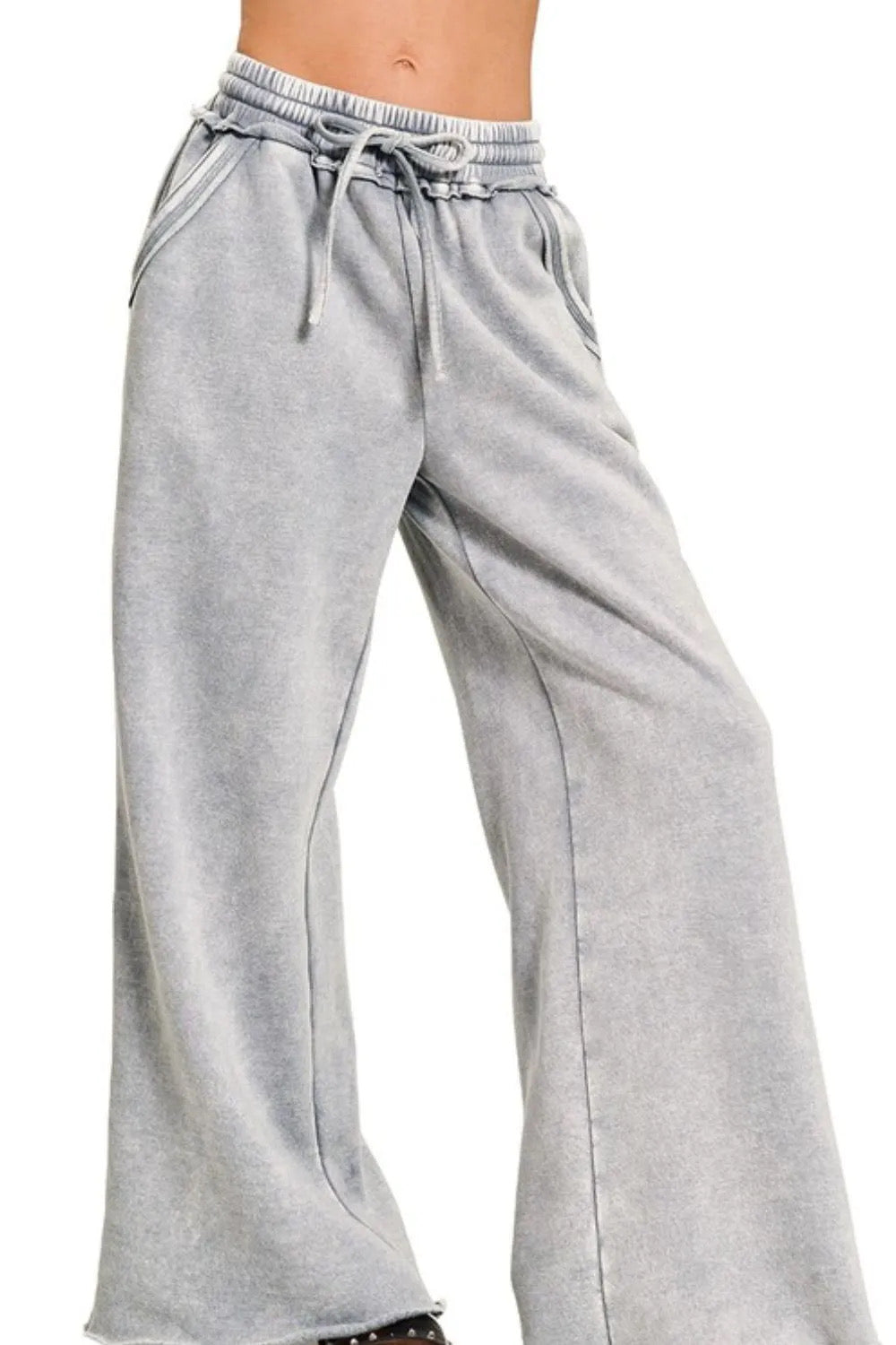 Mineral Wash Fleece Palazzo Sweatpants with Pockets