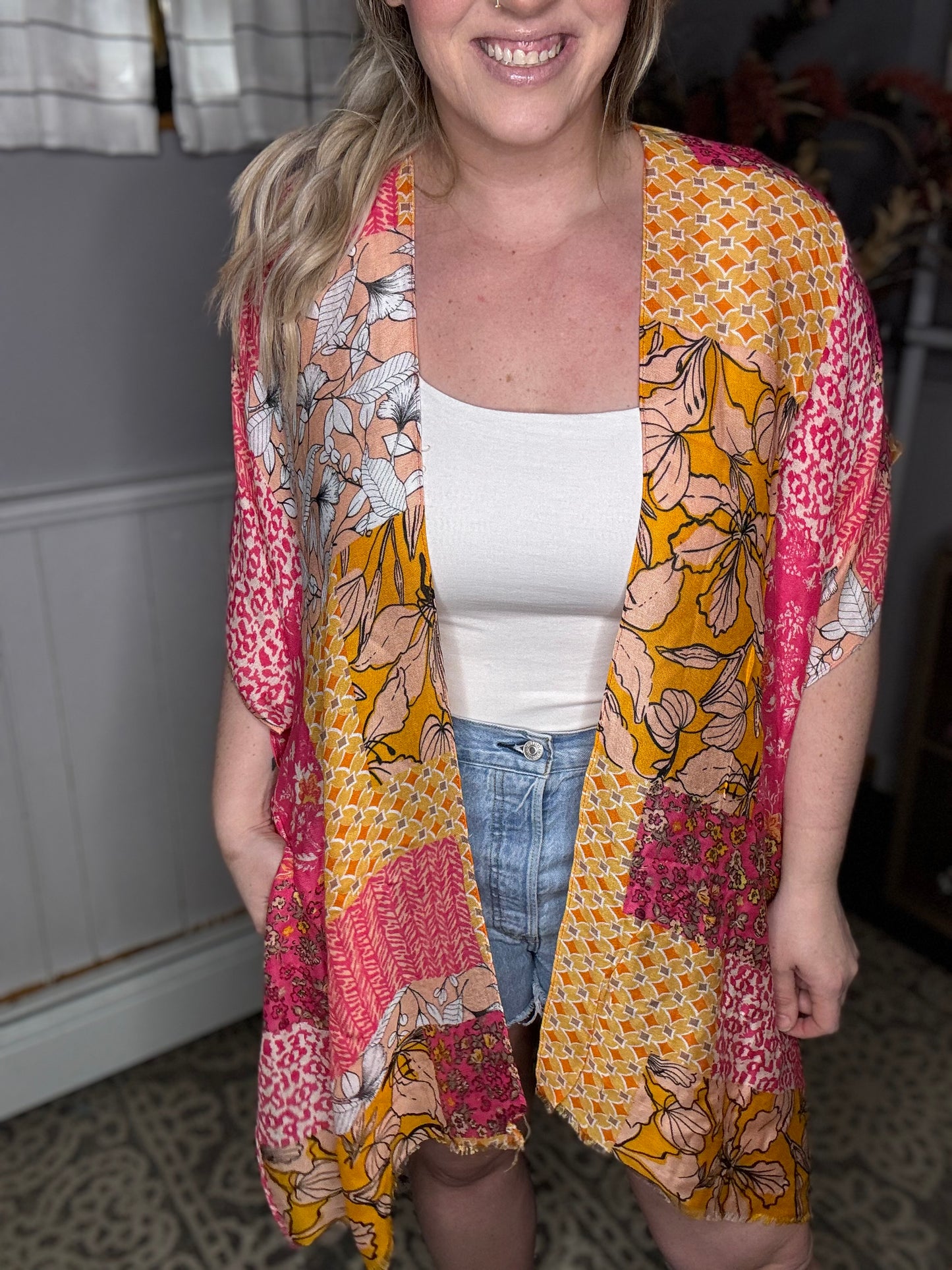 Patchwork Floral Print Kimono