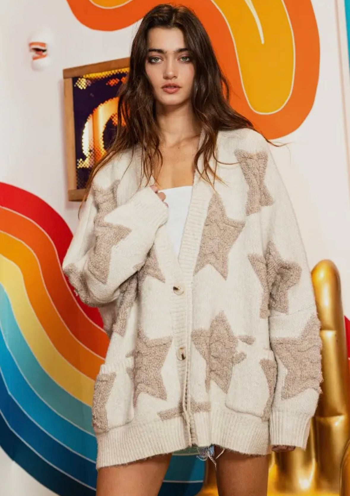 Natural Oversized Star Cardigan