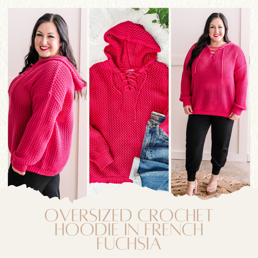 Oversized Crochet Hoodie In French Fuchsia