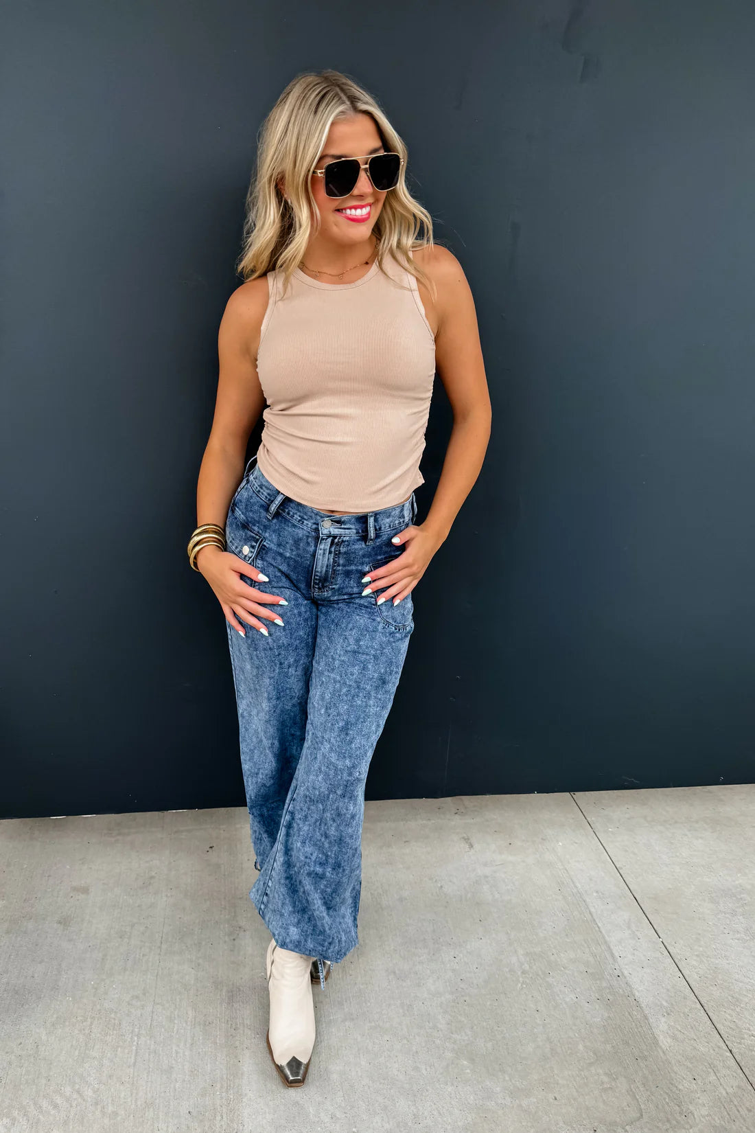 CHARLIE CINCH HEM WIDE LEG JEANS