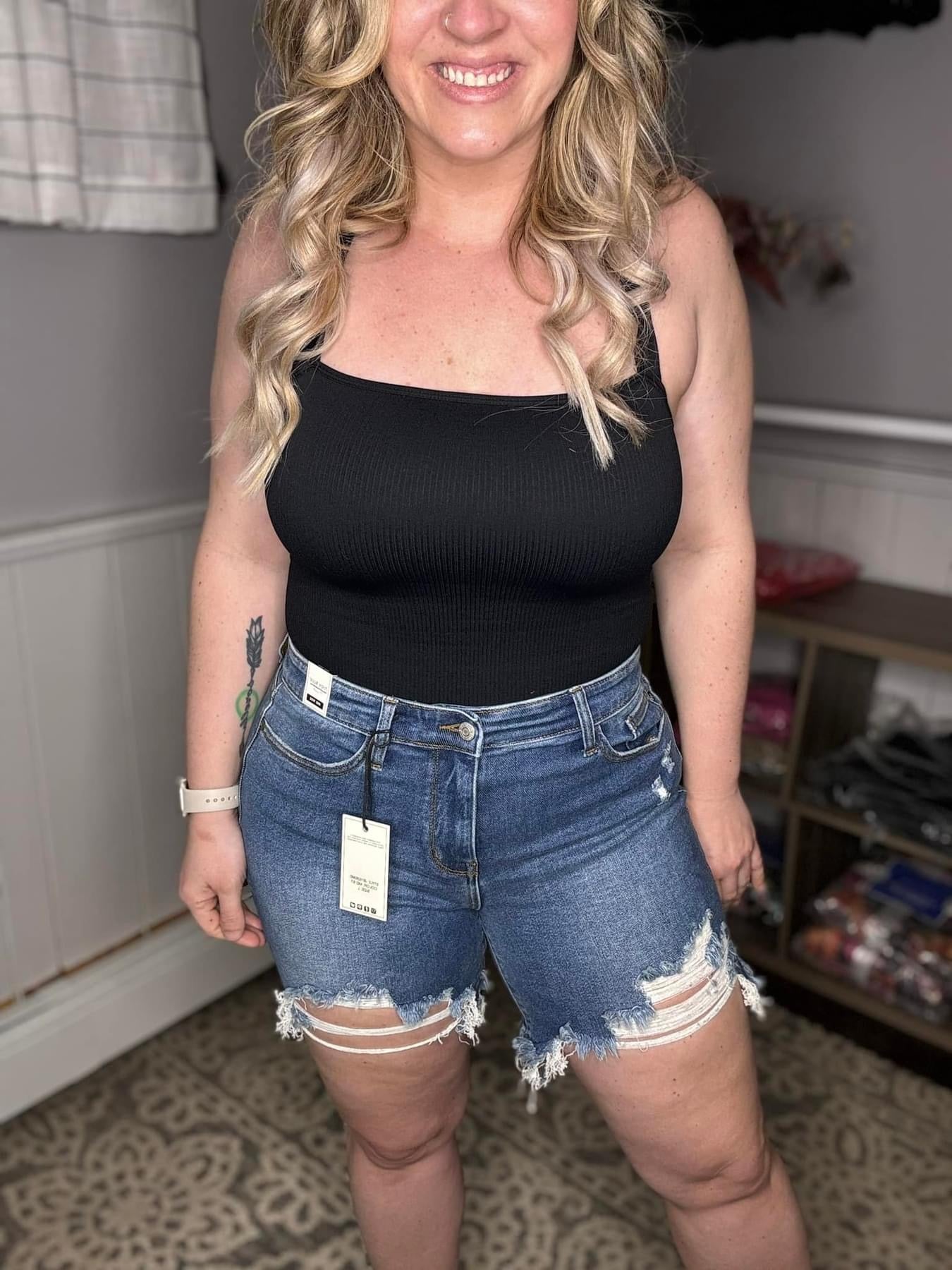 Rock'ing Medium Blue Mid Rise Frayed Distressed Denim Shorts