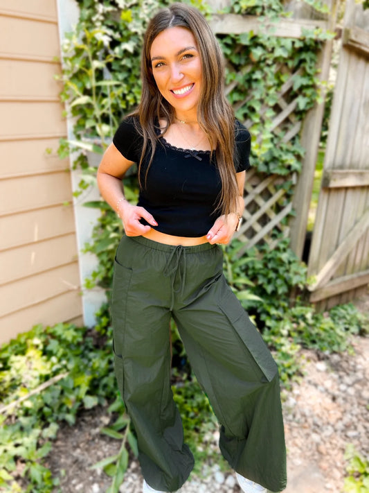 wide leg cargo windbreaker pant