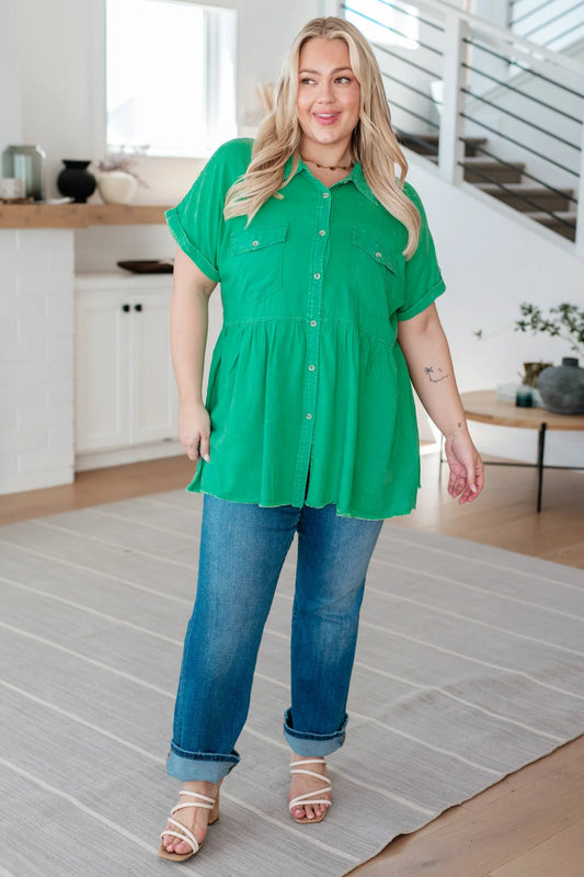 WORKING IN THE GARDEN BUTTON UP PEPLUM BLOUSE