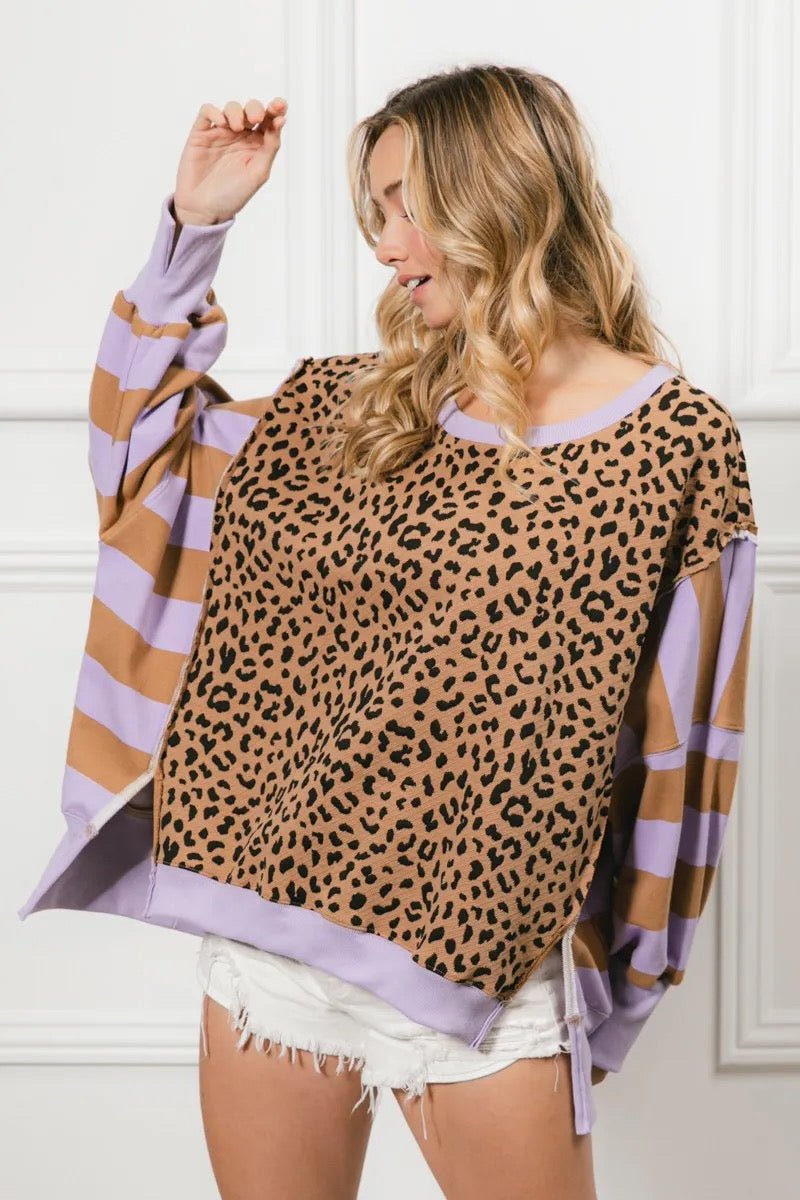 Leopard and Stripe Mixed Top