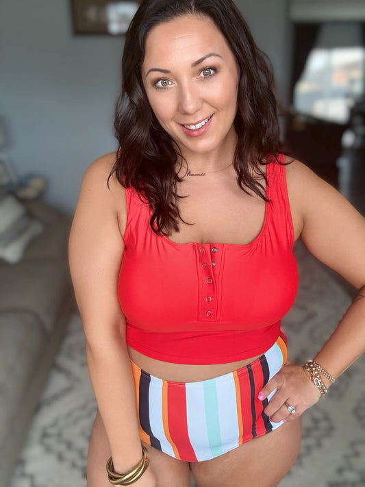 Bermuda Snap Up Swim Top in Red