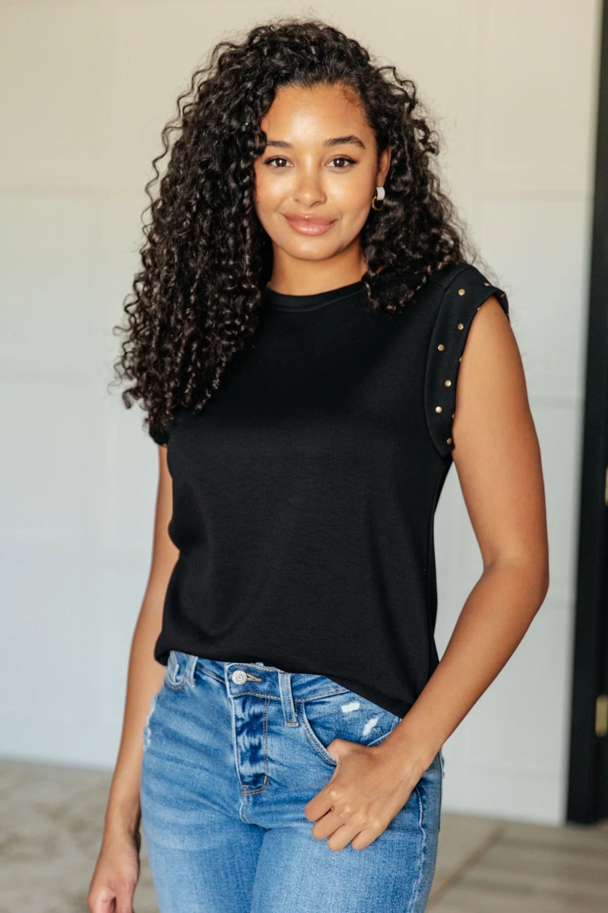 MY DOMAIN STUDDED CAP SLEEVE TOP