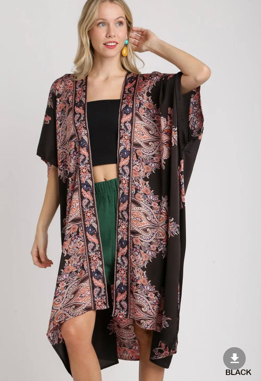 Satin Border Print Kimono