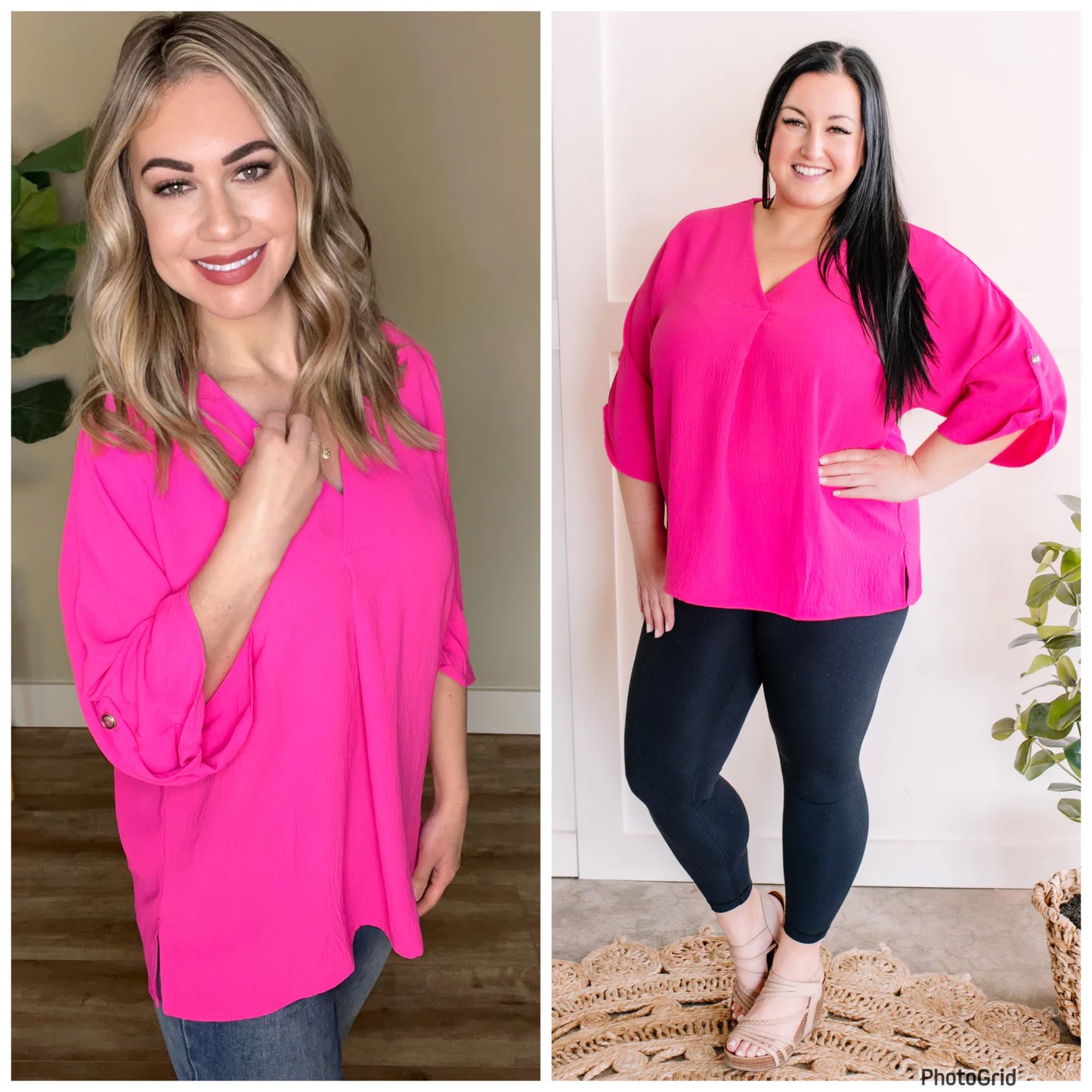 PLEATED BLOUSE WITH BUTTON SLEEVE DETAIL