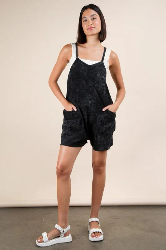 Black Mineral Wash Romper