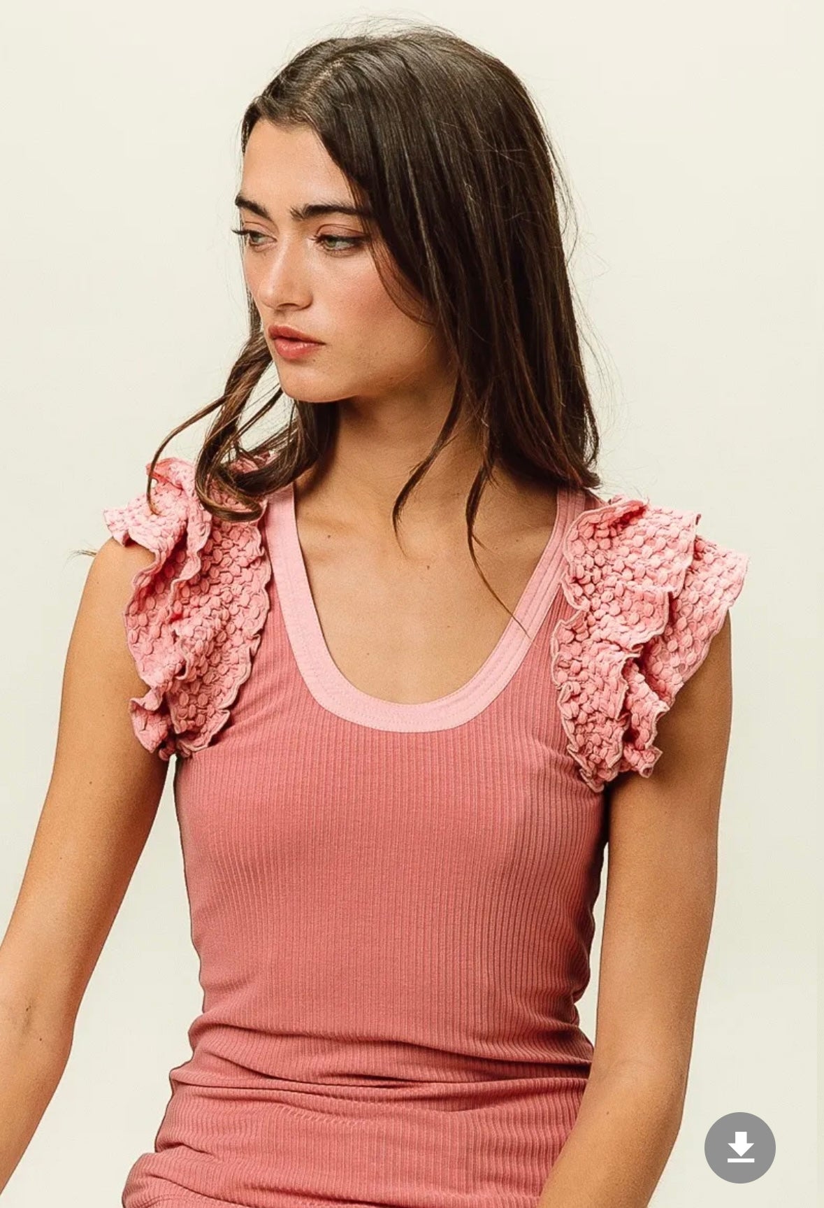 Rib Knit With Textured Ruffled Sleeve Top