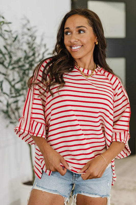 SASS IN SESSION RELAXED TOP IN CREAM RED