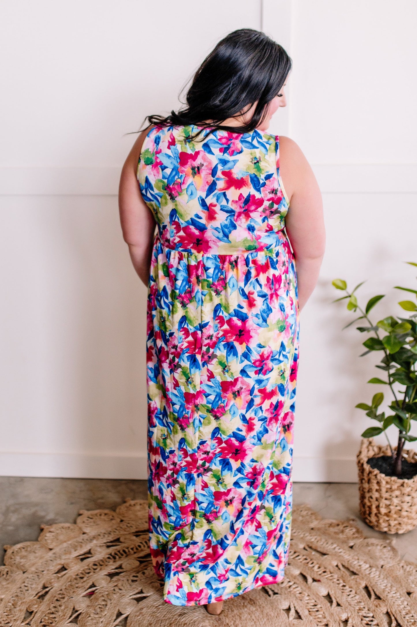 Maxi Dress With Pockets In Bright Neon Floral