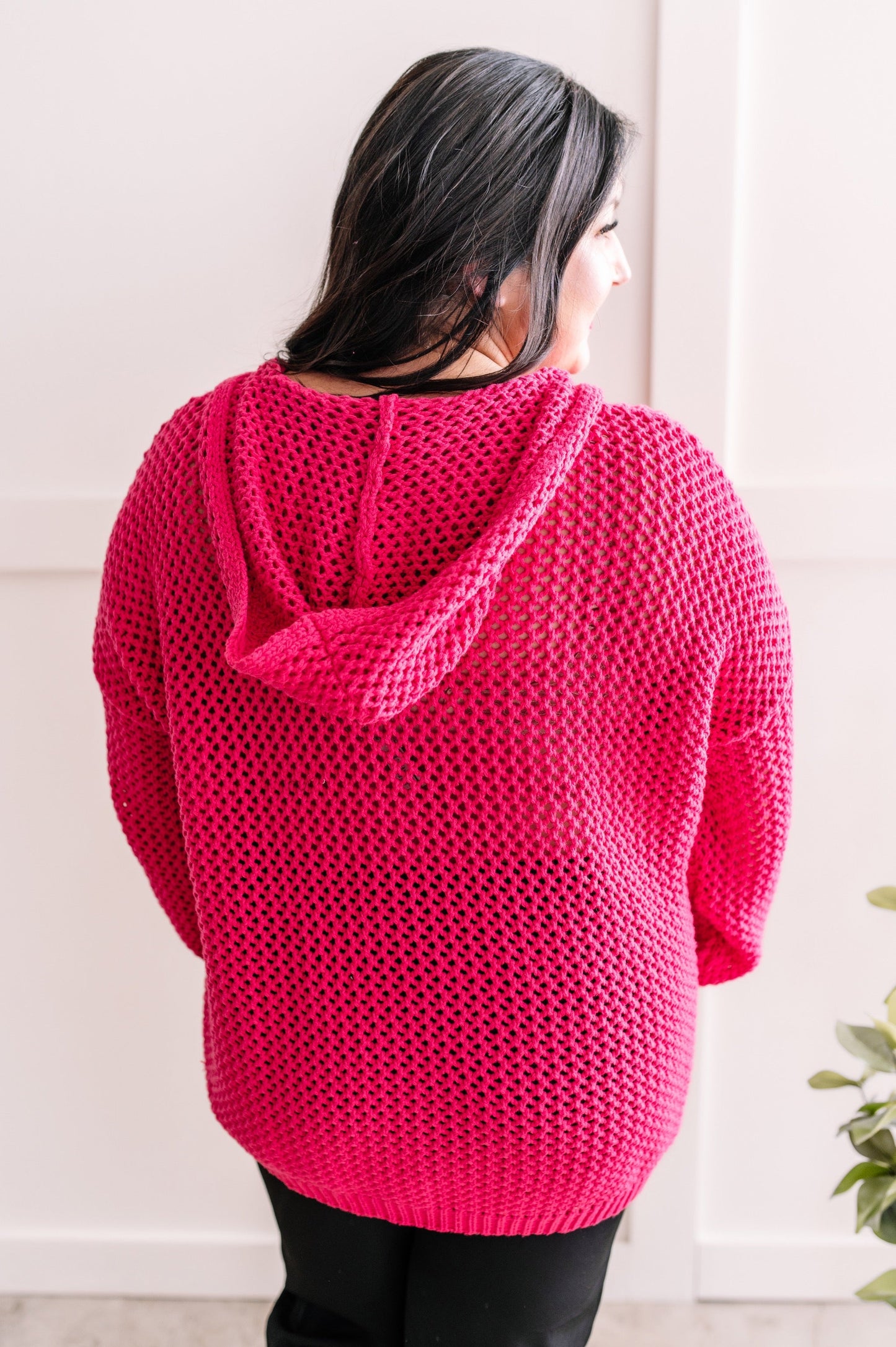 Oversized Crochet Hoodie In French Fuchsia