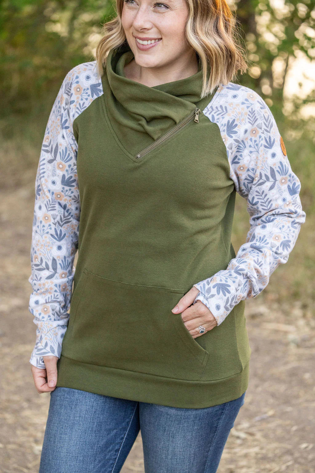 Olive Floral Zoey Zip Cowl