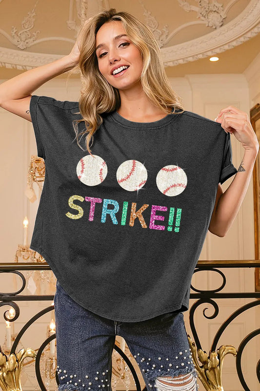 Sequin Baseballs Strike Washed Short Sleeve Top