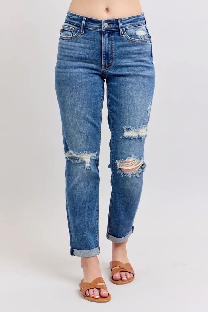 Judy Blue Vintage Wash Distressed Boyfriend Jeans