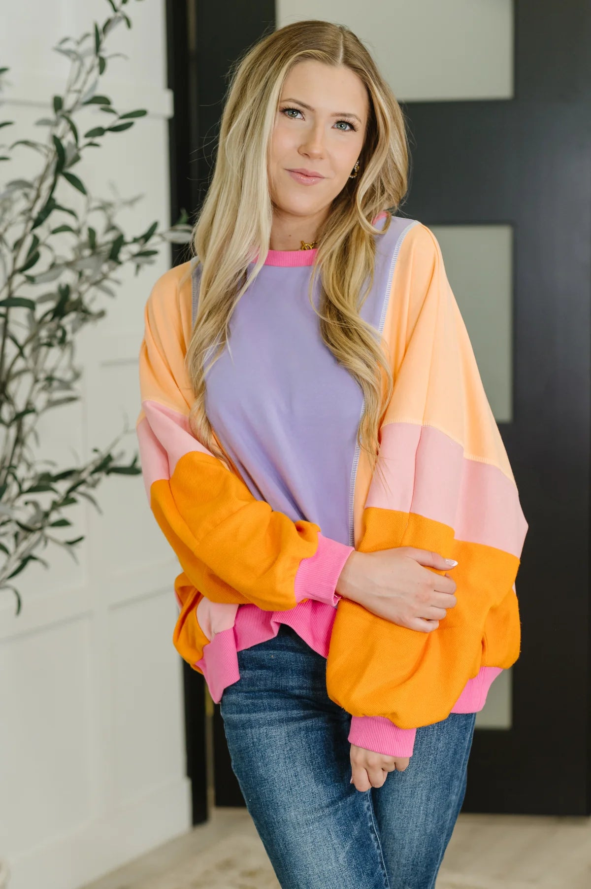 BLOCKBUSTER COLOR BLOCK PULLOVER IN MUTED