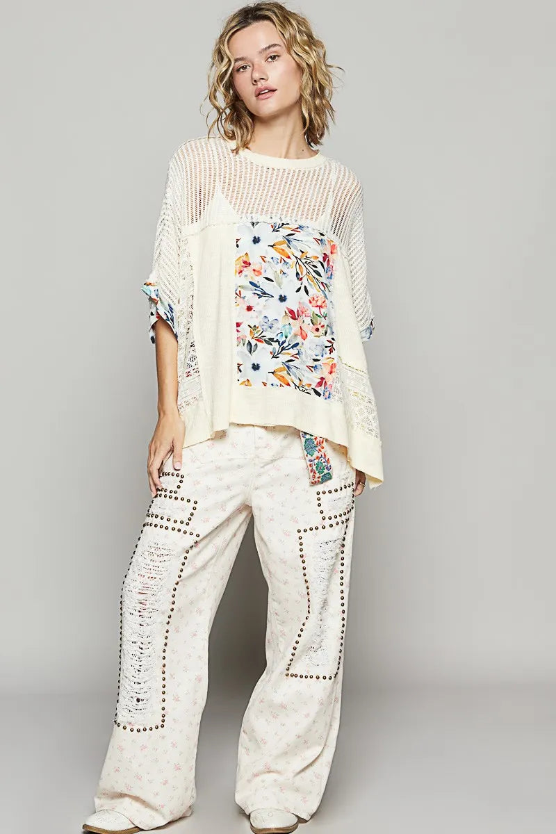 POL FLORAL OVERSIZED TOP :