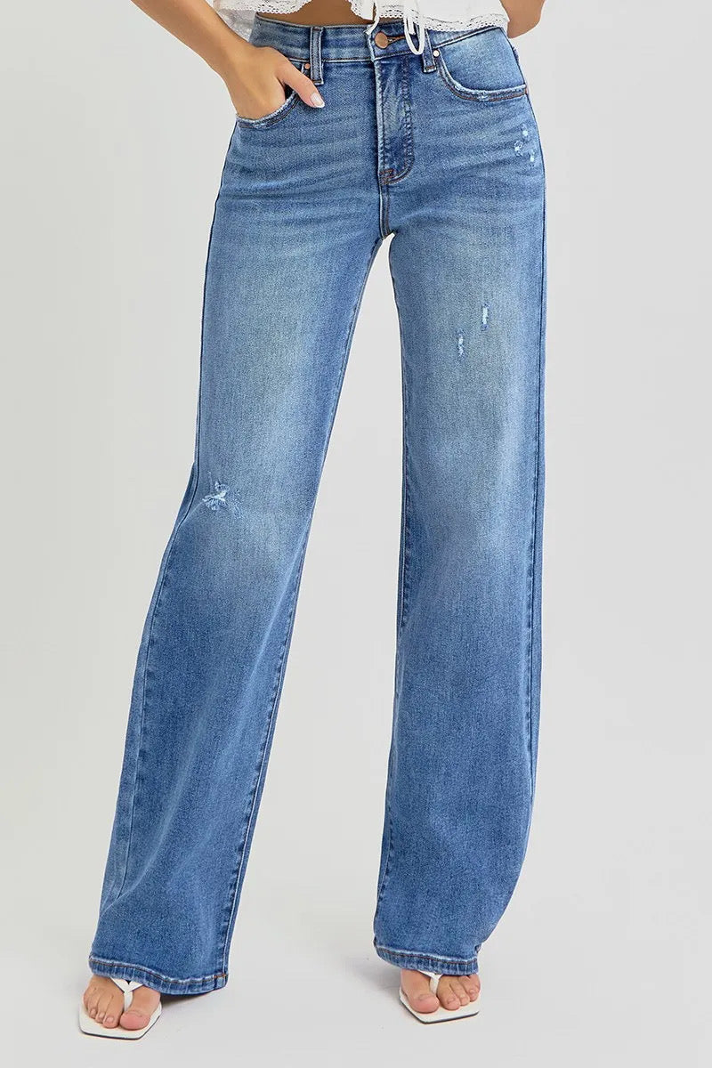 RISEN Tummy Control Elastic Band High Rise Wide Jeans