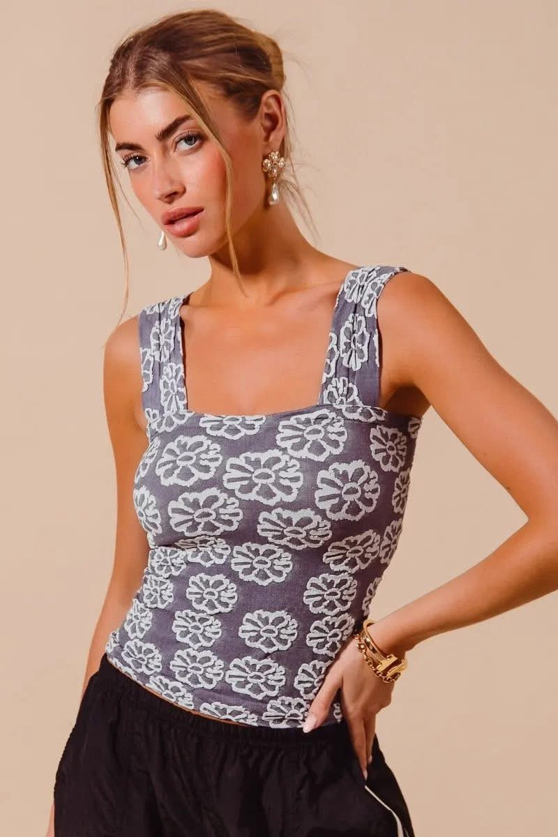 Two Tone Floral Seamless Tank Top