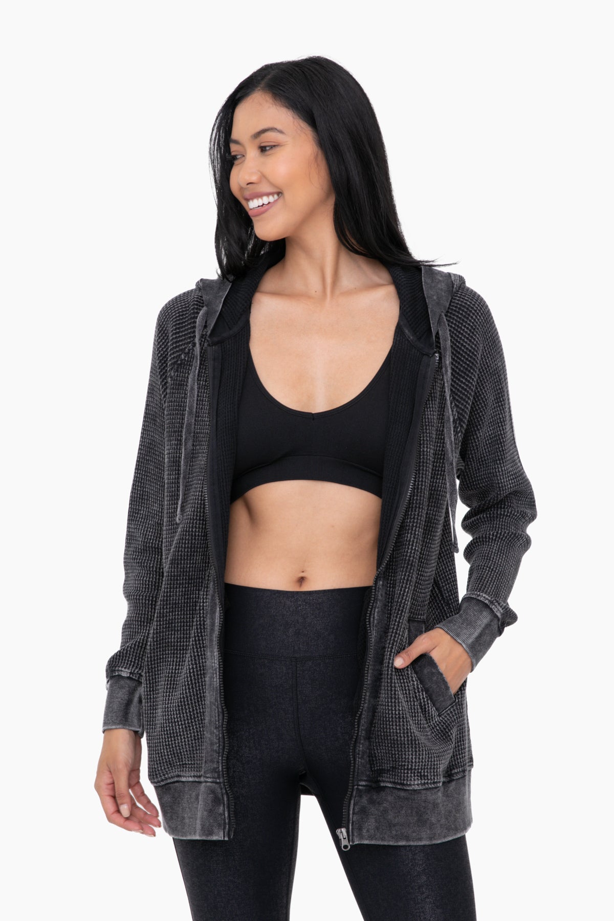 OVERSIZED MINERAL-WASHED ZIP-UP HOODED JACKET