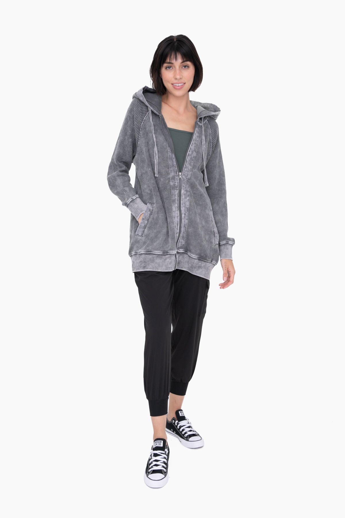 OVERSIZED MINERAL-WASHED ZIP-UP HOODED JACKET