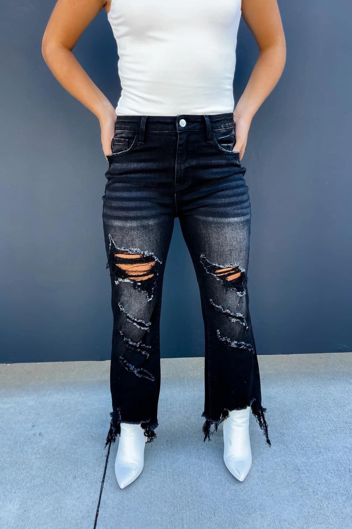 Urban Distressed Crop Denim - Black