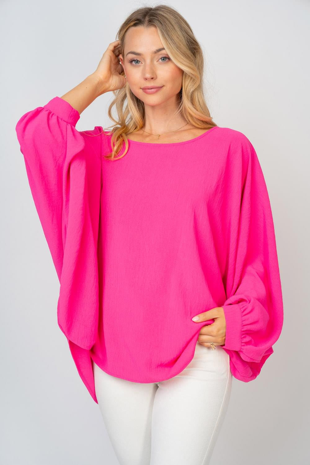 Oversized Hot Pink Dolman Blouse