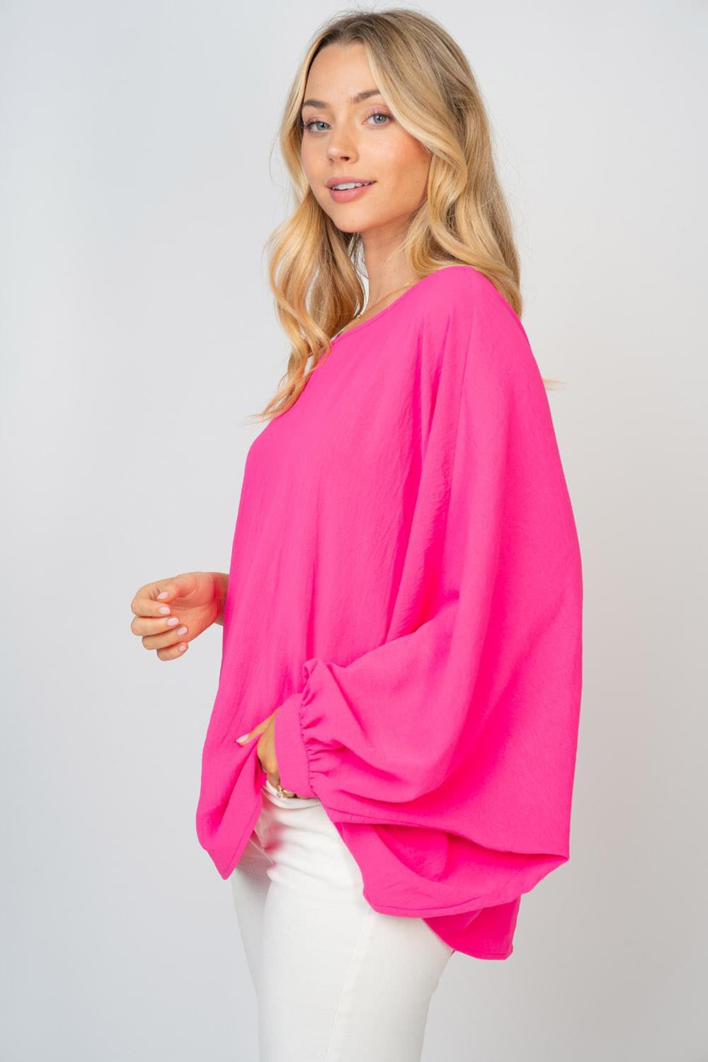 Oversized Hot Pink Dolman Blouse