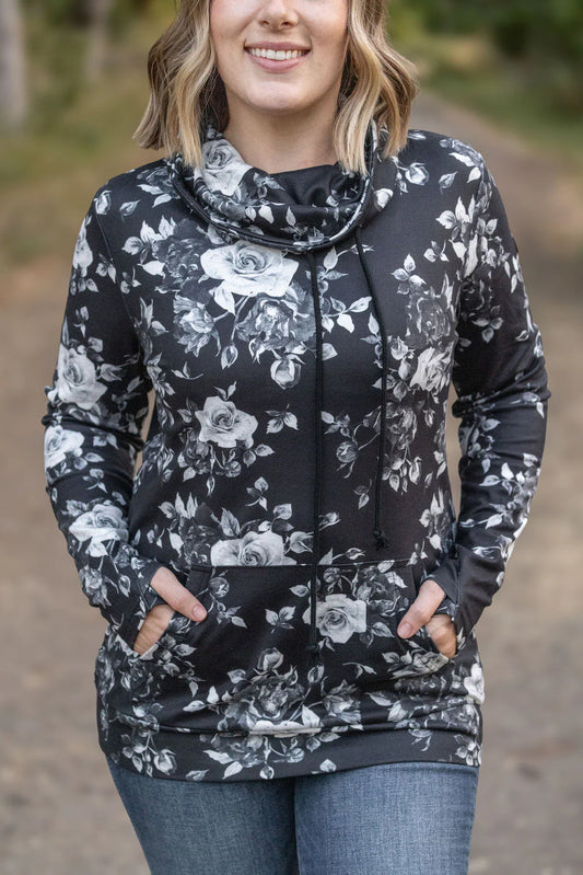 Black Floral Funnel Neck Top