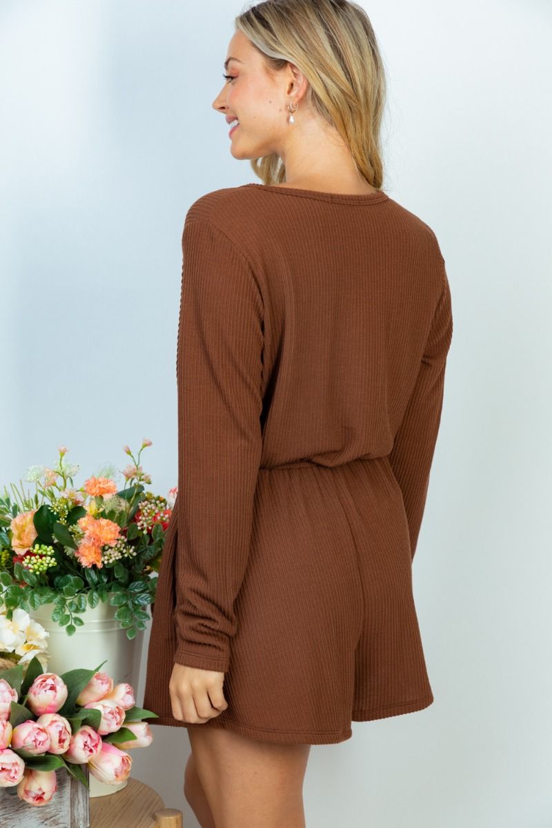 Brown Surplice Romper