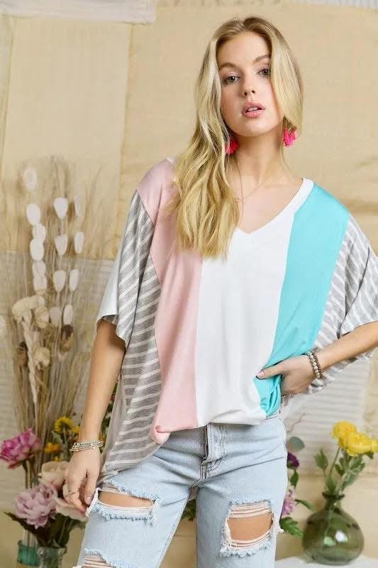 Colorblock Casual Knit Tunic Top