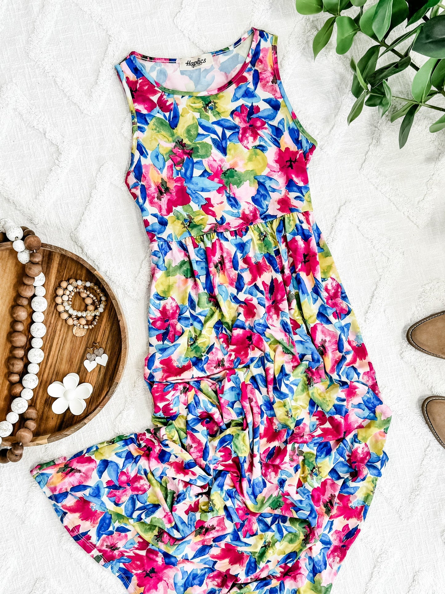 Maxi Dress With Pockets In Bright Neon Floral